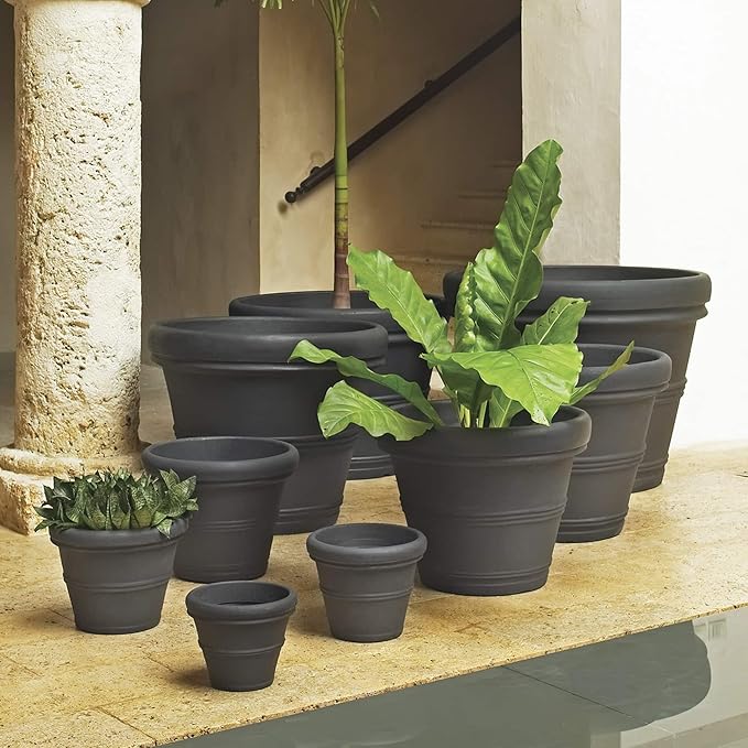 Crescent Garden Brunello Planter, Classic Rolled-Rim Plant Pot, Lightweight, Indoor & Outdoor Large Flowerpot - UV Safe & Frost Resistant - 27" W (Rust)