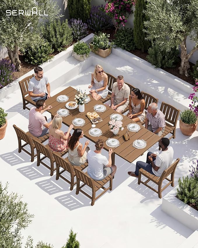 SERWALL Outdoor Dining Chairs Set of 4, All-Weather HDPE Patio Armless Chairs Suitable Outdoor Dining Table, Brown - Image 7