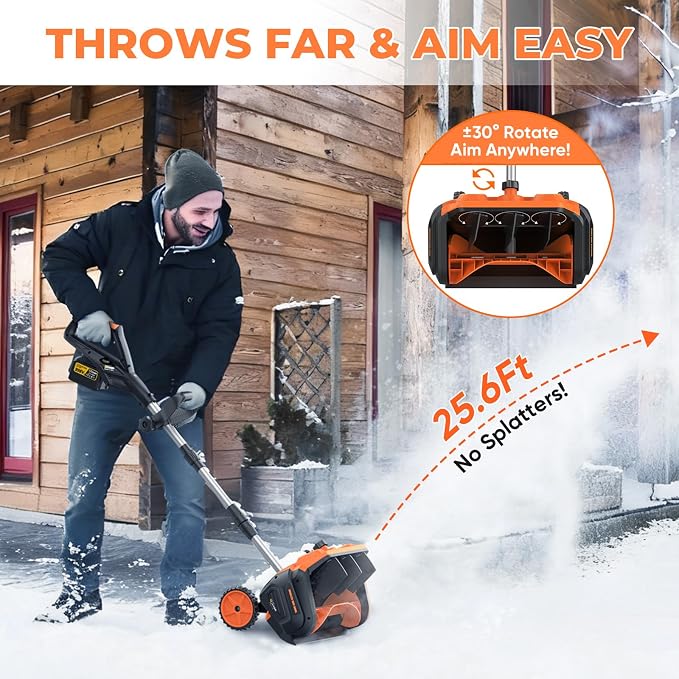 Cordless Snow Shovel, 3500W Battery Snow Blower with Dual 6.0Ah Anti-Freeze Batteries & Base Plate, 25.6Ft Throw, 13Inx7In Brushless Snow Shovel with Wheels for Driveway Sidewalk Snow Removal - Image 2