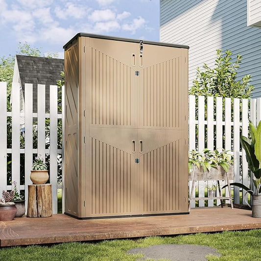 Aoxun Outdoor Storage Shed, 64 Cu.Ft Vertical Storage Sheds Outdoor with Floor, Outdoor Waterproof Storage Cabinet for Garage Storage, Pool Storage (Brown) by Aoxun