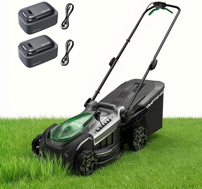 18" 40V Cordless Lawn Mower for Small to Medium Yards, Capable of Gas-Like Cuts with Brushless Motor, Used for Mulching/Bagging, 6 Heights for Seasonal Grass, Dual 5.0Ah Batteries Included by KraftSense