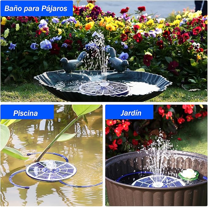AISITIN 3.5W Solar Fountain Pump with LED Colorful Lights & 3000mAh Battery, Solar Bird Bath Fountain with 10 Nozzles, Solar Water Pump for Garden, Pond and Outdoor (Purple)