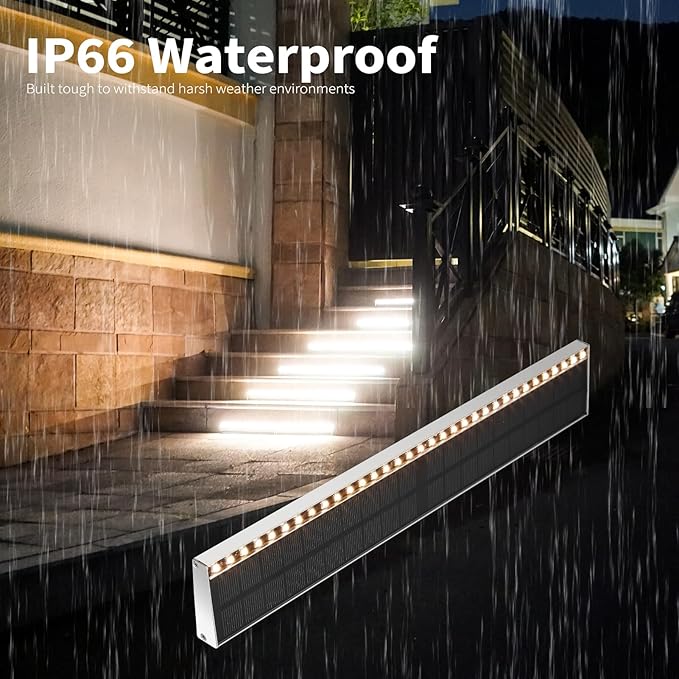 Solar Step Lights for Outside, 33 Focused-Beam High-Brightness LEDs, Waterproof Aluminum Outdoor Stair Light for Risers, Curbsides, Poolsides, Planter Edges (Warm White, 8Pack)