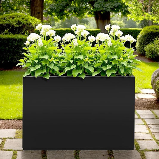 FENCY Metal Rectangular Planter Box Large Planters for Outdoor Plants, Rectangular Tall Planters for Outdoor Plants with Drainage Holes (35.4" L x 9" W x 25.6" H)