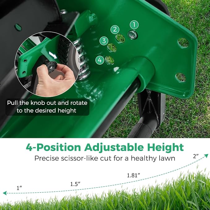 IRONMAX Lawn Mower, 16 Inch Push Reel Lawn Mower with 5 Steel Blades, Adjustable Cutting Heights, Grass Catcher Bag, Walk-Behind Manual Lawnmower for Garden Park Yard, No Motor (Green, 16 Inch) - Image 5