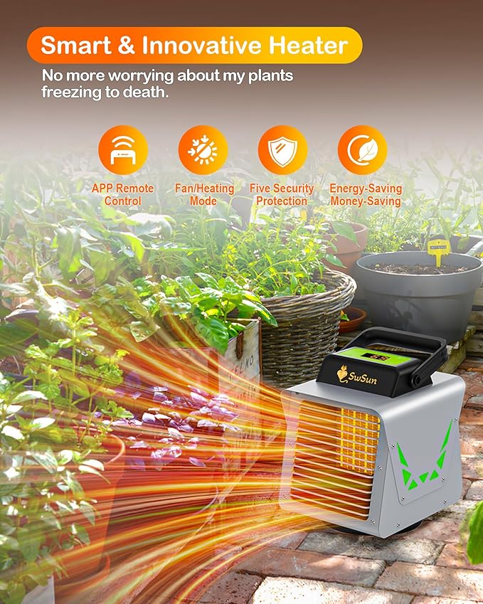 1500W Greenhouse Heater with Thermostat WIFI APP, Heater for Outdoor Greenhouse Green House with APP Remote Control Portable Smart Electric Heat for Green Plants