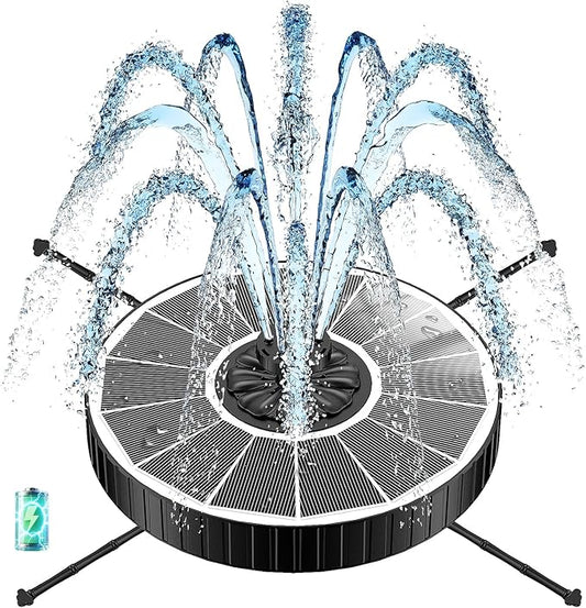 Solar Fountain with 3 Spray Height, Works in Shade, 3.5W Glass Solar Bird Bath Fountains with 2000mAh Battery and 4 Rotating Rods, 7 Nozzles, Outdoor Water Fountain Pump for Garden, Pool, Pond