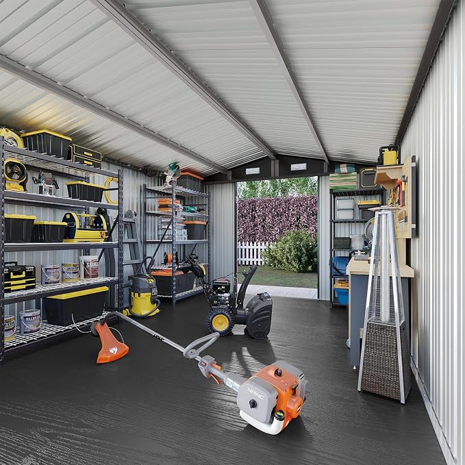 Aoxun 10x12 Shed with Brown Floor Galvanized Steel Outdoor Storage Shed Metal Garden Shed with Moisture-Proof Floor & Ventilation, Sloped Roof for Bike/Generator/Tool Storage (Brown with Floor) - Image 8