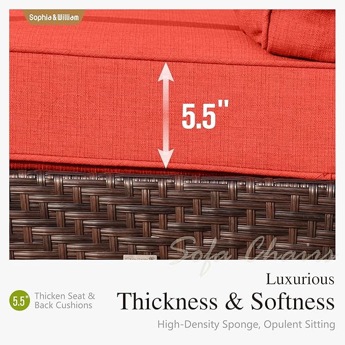 Sophia & William Patio Furniture Set, 5 Piece Metal Outdoor Conversation Set with 3-Seater Outdoor Couch, 2 Swivel Chairs, 1 Loveseat,1 Coffee Table for Outdoor Seating, Backyard, Porch(Red)
