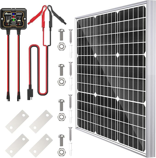 SOLPERK Solar Panel Kit 50W 12V, Waterproof Solar Battery Trickle Charger Maintainer + Smart MPPT Controller + Adjustable Mount Bracket for Boat Car RV Motorcycle(Without Mounting Bracket) by SOLPERK-WeNeverStop