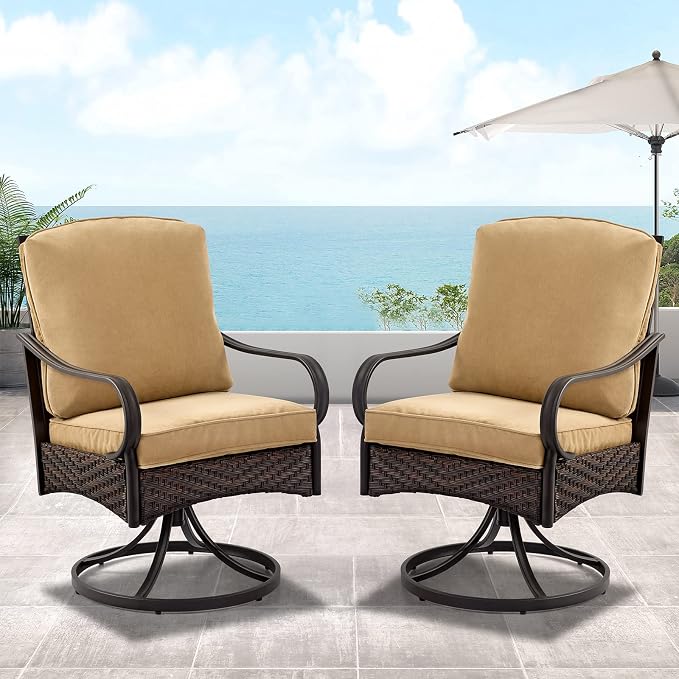 EROMMY Patio Swivel Chairs Set of 4, Outdoor Swivel Chairs with Cushion, Patio Dining Chairs for Garden, Patio, Backyard and Balcony, Khaki - Image 2
