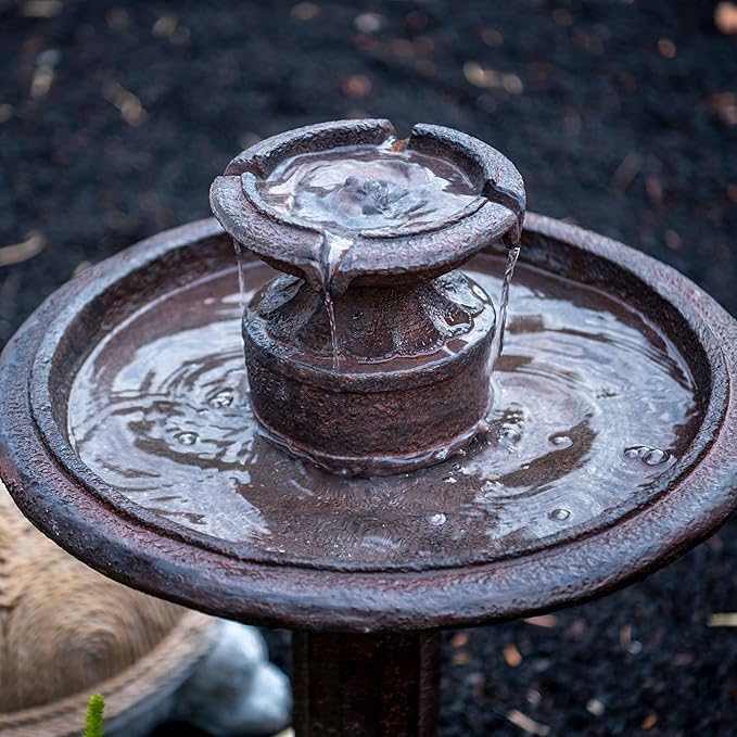 XBrand 28" Tiered Freestanding Classic Bird Bath Outdoor Water Fountain with Auto Shut-Off Pump, Brown