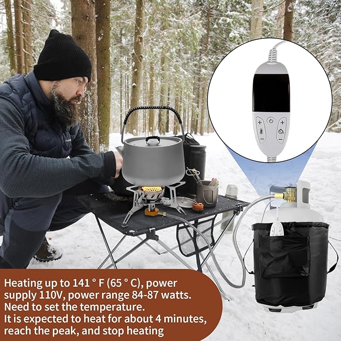 Propane Tank Heater Blanket,Gas LP Cylinder Tank Heater with Temperature Controller Adjustment and Timer Function,86-141°F Fixed Propane Tank Warmer Blanket for 5 gallons,20,30,40lb Gas Tanks (Black)