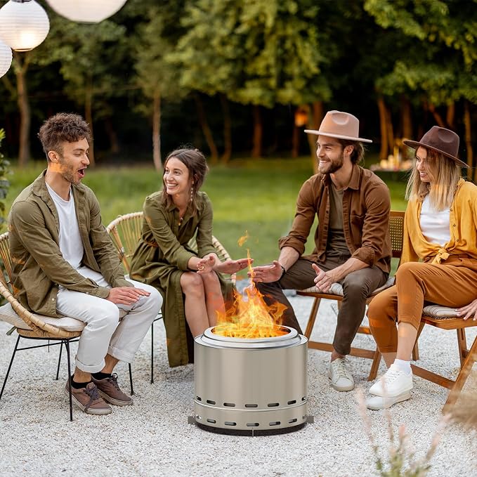 ROOMTEC 19.5" Smokeless Fire Pit, Portable Wood Burning Firepit with Stand and Bag, Easy Clean Bonfire with Removable Ash Pan, Low Smoke Fireplaces for Camping, Patio and Outside - Image 6
