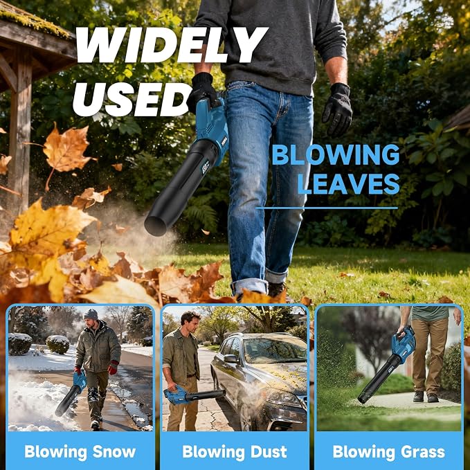 Leaf Blower Cordless, 650CFM Electric Leaf Blowers with 2 x 5.2Ah Batteries and Charger, 3 Speed Modes, 1 x Adjustable Shoulder Strap, Powerful Blowers for Lawn Care, Patio, Dust, Blowing Leaves - Image 7