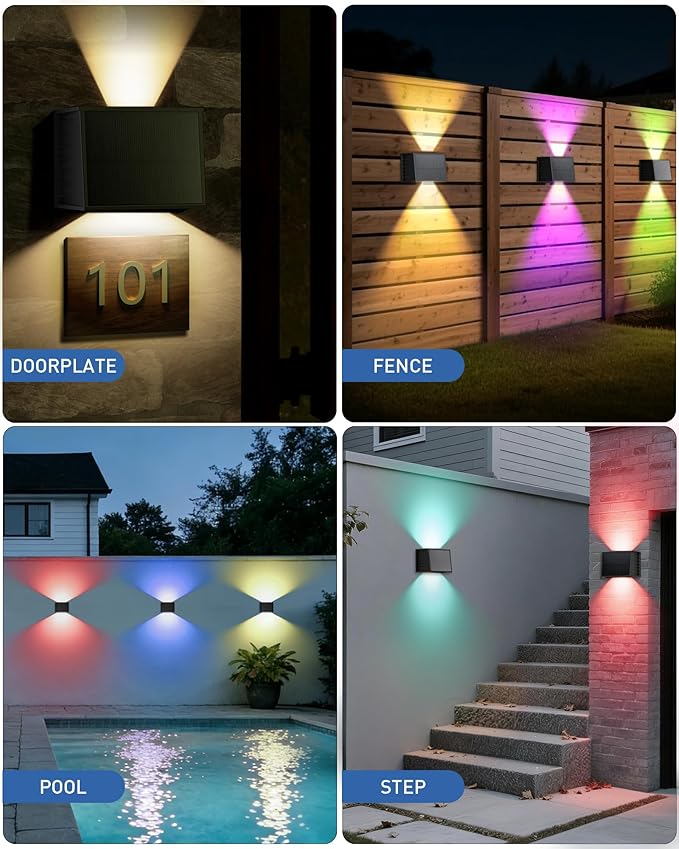 CORESLUX Solar Fence Lights Outdoor, Up and Down Outdoor Wall Lights, IP65 Waterproof Solar Powered, Color Changing Warm Cool Solar Sconce Lights for Backyard/Railing/Wall/Step/Patio, 6PCS