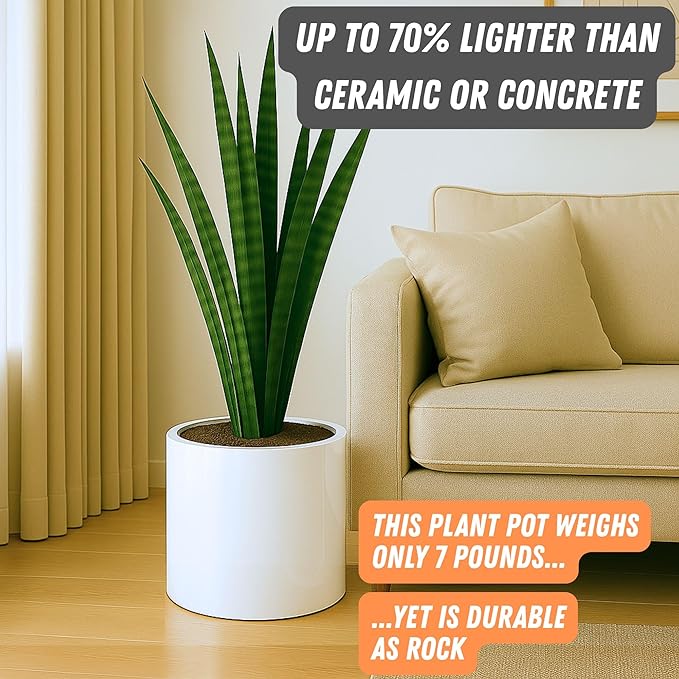 Fox & Fern 12" Large Plant Pot Fits Plant Stand - Drainage Plug - Outdoor Indoor - Matte White