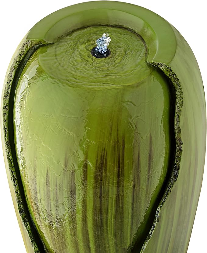 Alpine Corporation 33" Tall Outdoor Vintage Cascading Antique Jar Water Fountain with LED Lights for Gardens, Patios, and Yards, Green