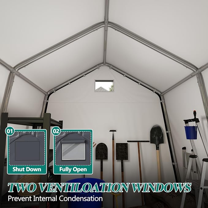 GARTOO 8' x 8' Outdoor Storage Shelter Shed- Heavy Duty Storage Tent with Roll-up Ventilated Windows, Portable Garage Zipper Storage shed for Bike, ATV, Motorcycle Shelter, Gray - Image 6