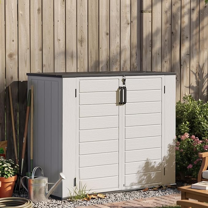 Aoxun 41 Cu Ft Outdoor Storage, Waterproof Vertical Resin Shed Outdoor Storage Cabinet for Garbage Bin, Generators & Yard Gear (White) by Aoxun