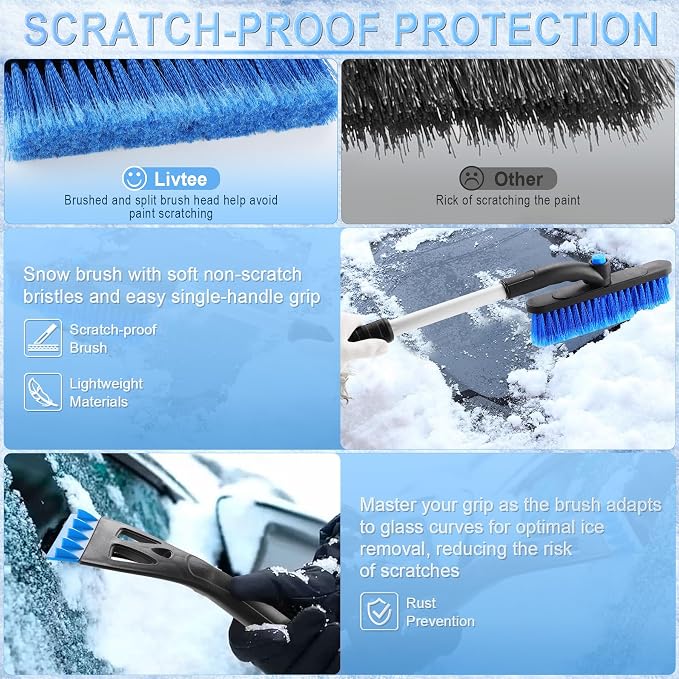 LivTee 32" Extendable Ice Scraper & Snow Brush for Car Windshield, 360?? Rotating Snow Removal Tool for Cars, Trucks & SUVs, Automotive Winter Essentials & Car Accessories for Men, Blue - Image 2