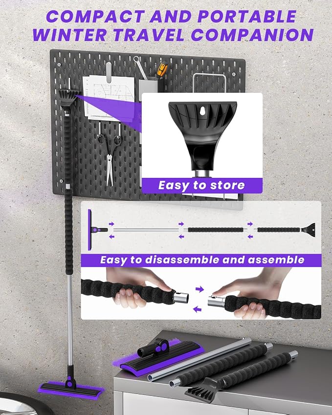 helloleiboo 2025 Extra Long 55.7" Ice Scrapers for Car Windshield Multi-Functional Detachable Car Ice Scraper with Foam Grip and 270° Pivoting Brush Head Snow Brush for SUV Truck Auto(Purple) - Image 5