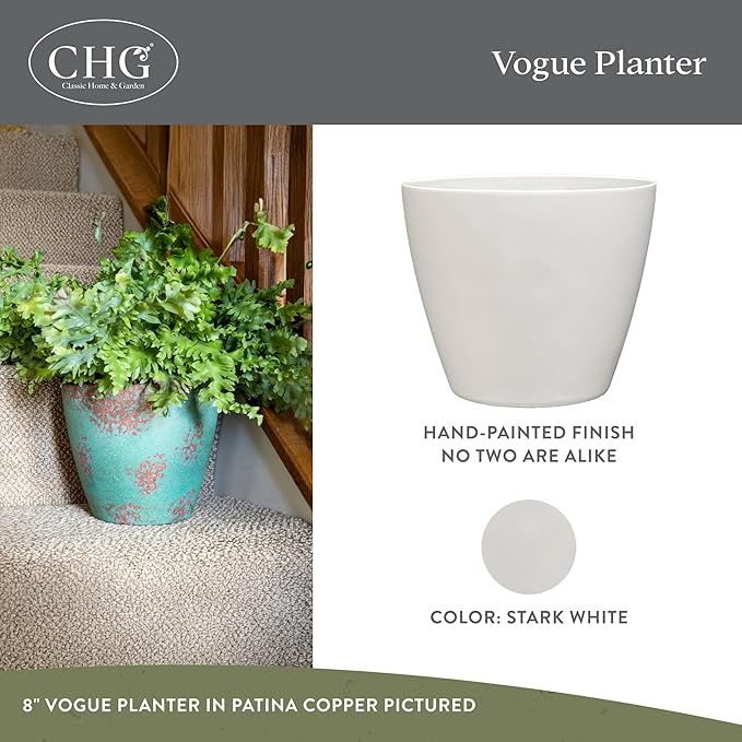 Classic Home and Garden Vogue Planter Pots w/Pottery Quality Finish - Modern Indoor & Outdoor Flower Pots - UV-Resistant Porch Planters - Decorative Pot for Flowers & Herbs (8?€? Stark White)