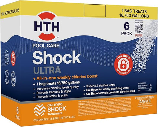 HTH 52040B Swimming Pool Care Shock Ultra, Swimming Pool Chemical, Cal Hypo Formula, 1lb (6 Pack) by HTH