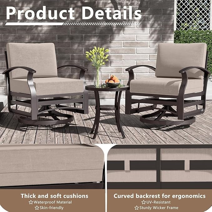Patio Furniture Set 9-Seat Aluminum Armrest Sofa, Modern Outdoor Living Room Set with 2 Swivel Chairs, 5.1" Cushions, High Backrest & 2 Footstools, Backyard, Poolside - Sand