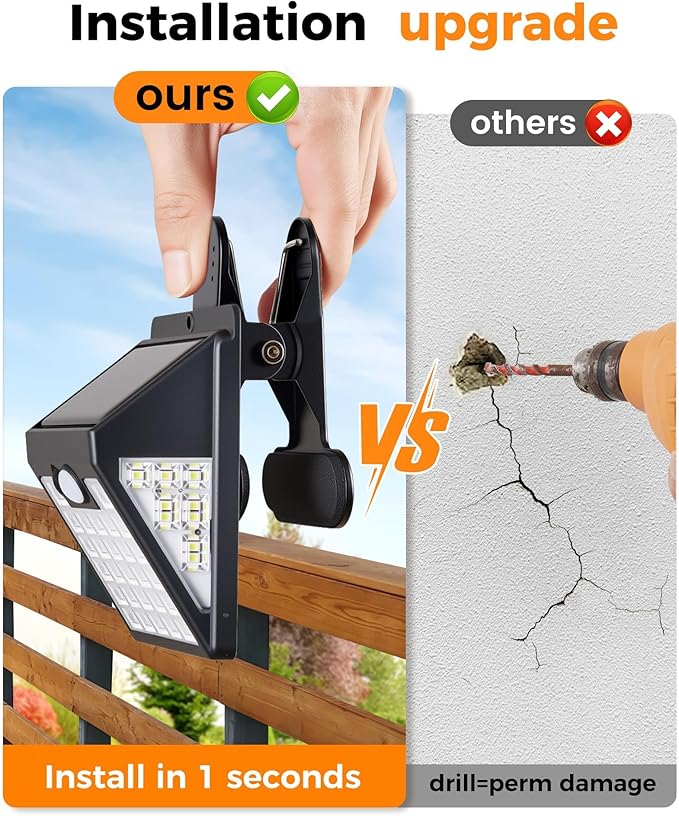 Clip On Solar Lights Outdoor,Motion Sensor Outdoor Lights, 72LEDs 600LM Clip on Solar Fence Lights Outdoor Waterproof LED,Solar Lights for Wall Fence,Deck, Gutter,Camping (1)