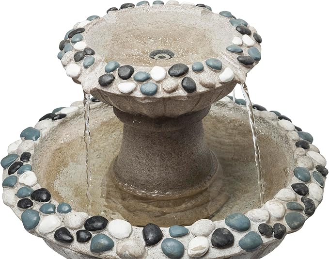 Alpine Corporation ZEN640S 24" 2 Tier Classic Pedestal Water Fountain, Indoor/Outdoor Floor Water Feature for Garden, Patio, and Home Décor, Gray