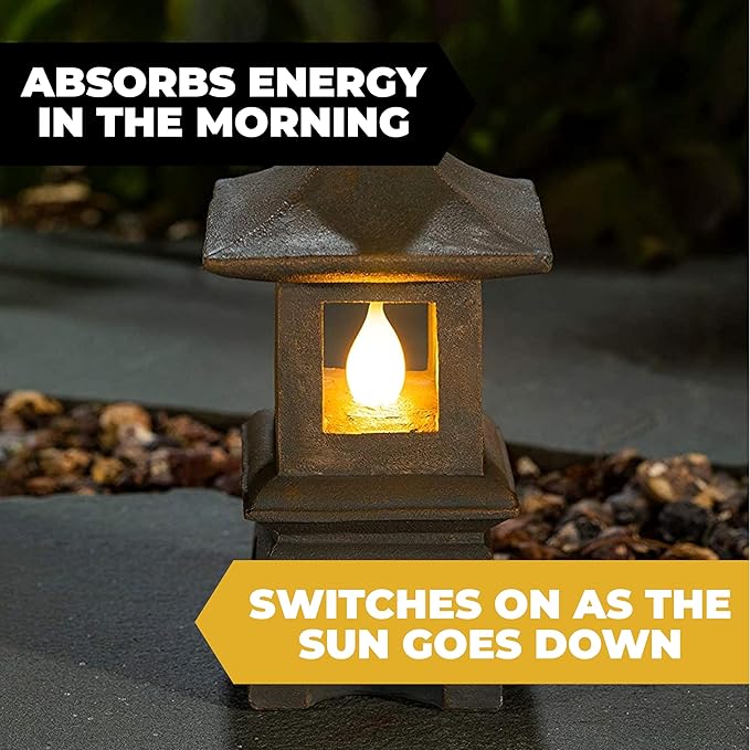 VP Home Pagoda Garden Statues Outdoor, Solar Powered Statue Japanese Garden Decor, Outdoor Zen Garden Lantern, Flickering LED Garden Light (Harmony Pagoda)