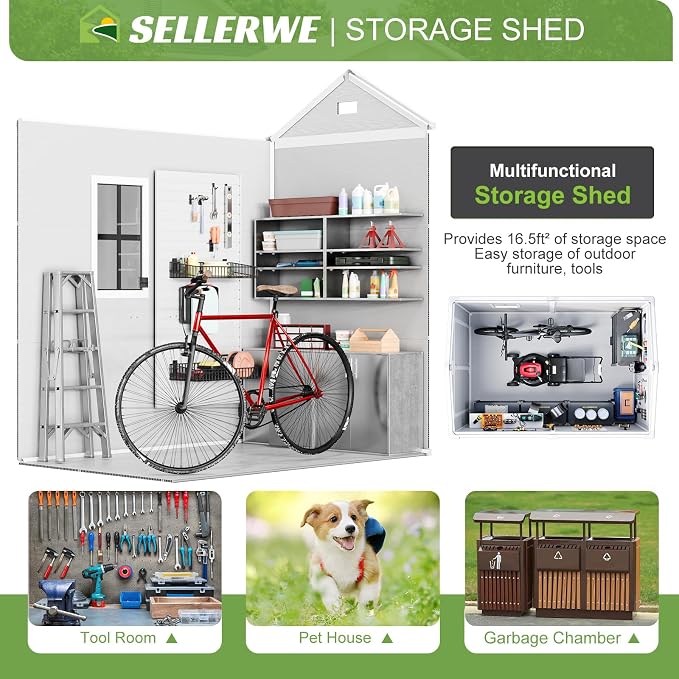 6x4 FT Outdoor Storage Shed, Waterproof Resin Shed with Floor & Lockable Door & Window & Vents, Plastic Tool Shed for Backyard, Patio, Poolside, All Weather Use,Dove Grey - Image 3