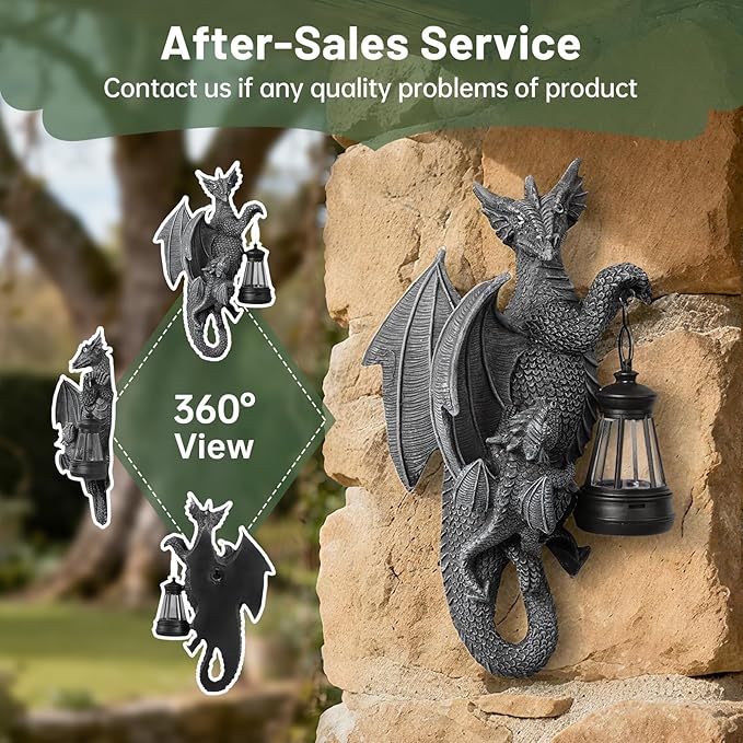 Solar Garden Decor Dragon Tree Hugger Statue | Outdoor Lawn Ornament with LED Light for Yard, Patio, Balcony | Unique Fantasy Dragon Figurine Gift for Women, Mom, Grandma