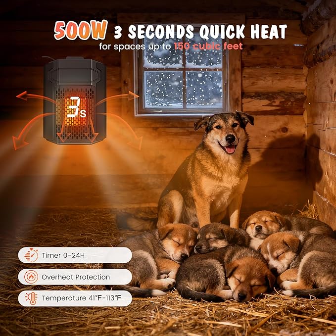 Dog House Heater with Thermostat - PETNF 500W Outdoor Dog Heater WIFI APP Remote Control,Doghouse Heaters for Outside Kennel with External Temperature Probe,41~113℉Adjustable Temp & Timer,Safe for Pet