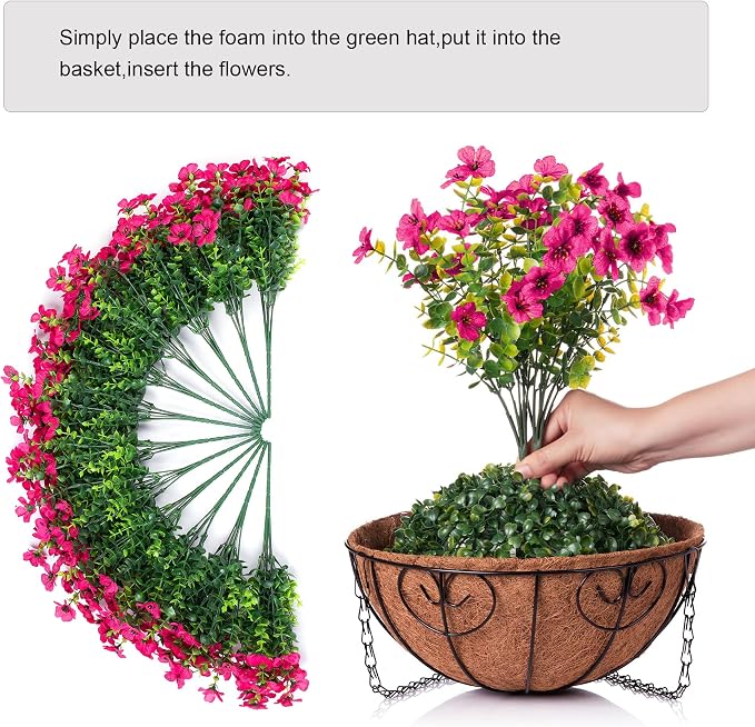 HyeFlora Artificial Fake Hanging Plants Flowers Basket for Outdoor Outside Porch Summer Decoration, Faux Silk Hotpink Dasiy UV Resistant Realistic in Planter for Home Patio Garden Yard - Image 4