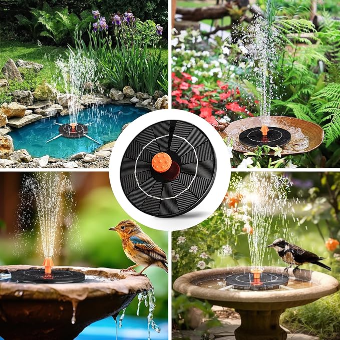 3.5W Solar Fountain, Upgrade Solar Water Fountain Pump Outdoor,Solar Bird Bath Fountains with 4 Fixed Rods & 8 Orange Nozzles for Bird Bath, Garden, Pond, Pool