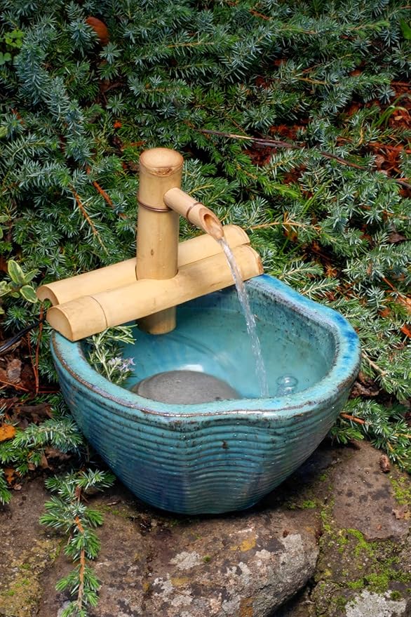 7” Bamboo Fountain Kit – Adjustable Half Round Spout with Quiet Pump for Indoor/Outdoor Bowl Fountains – Container Not Included | Small Natural Bamboo Water Feature for Zen Décor & Home Relaxation