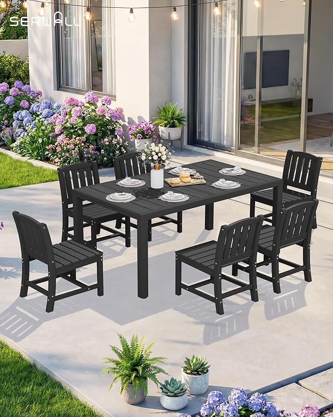 SERWALL Outdoor Dining Chairs Set of 4, All-Weather HDPE Patio Armless Chairs Suitable Outdoor Dining Table, Black - Image 8