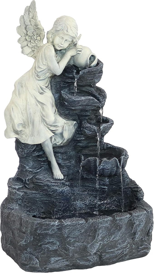 Sunnydaze Angel Falls 29-Inch Outdoor Solar Water Fountain - Outdoor Water Feature with LED Light for Garden, Patio, Yard or Balcony