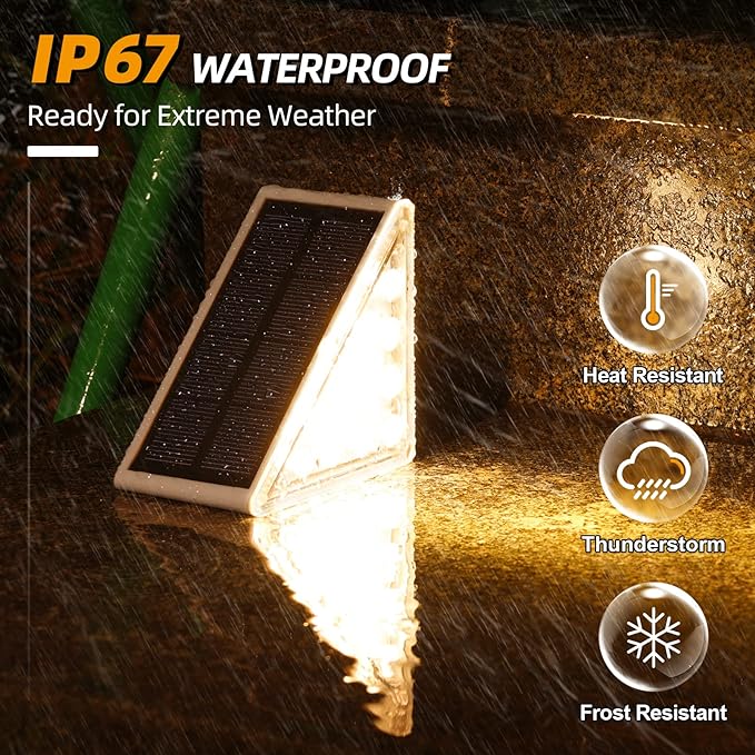 NIORSUN Solar Step Lights - 12 Pack Warm White Auto On/Off, Waterproof IP67, Outside for Stairs, Patios, Yards, Porches, Steps, Sidewalks, Decks
