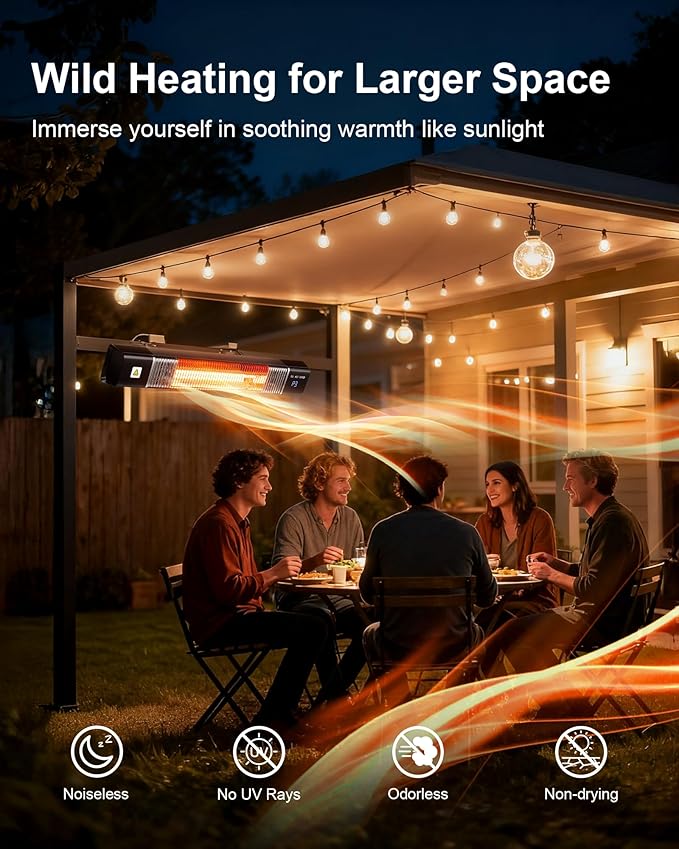 MEPTY Wall mounted Heaters for Outdoor Use, Electric Outdoor Patio Heater with 24H Timer, Remote, Overheat Waterproof Protection, Garage Infrared Heater for Porch, Yard, Basement