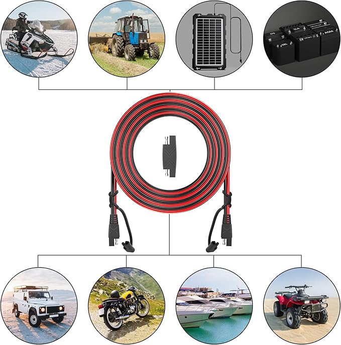 OYMSAE 12Feet SAE to SAE Extension Cable Quick Disconnect Connector 16AWG, for Automotive Solar Panel Extension Cable Plug(12FT(16AWG)) Pack of 4 - Image 6