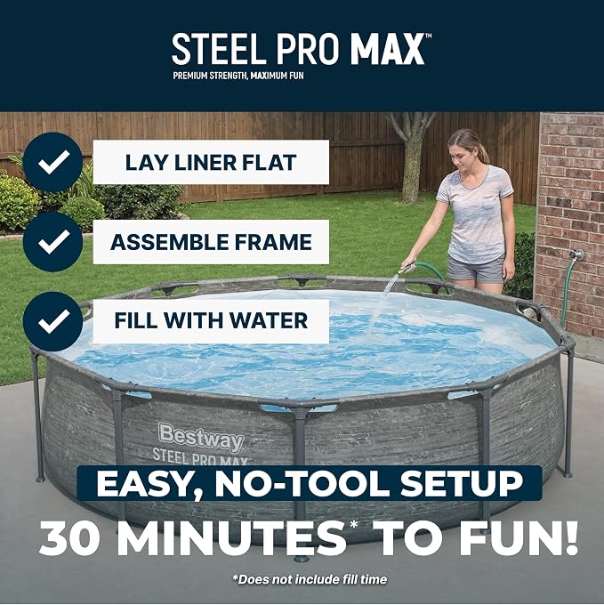 Bestway Steel Pro MAX 10' x 30" Above Ground Pool, Round Metal Frame Outdoor Swimming Pool Set with Filter Pump, Stacked Stone Print - Image 4