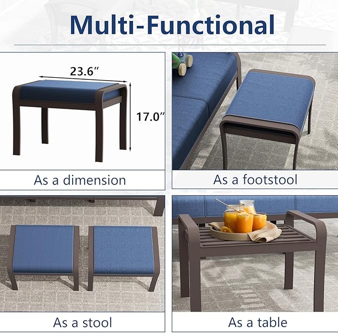 Aluminum Patio Furniture Set with Fire Pit Table, 9 Seats Outdoor Patio Conversation Sets with Swivel Chair Modern Metal Sectional Sofa with Upgrade Cushions for Patio, Backyard - Blue
