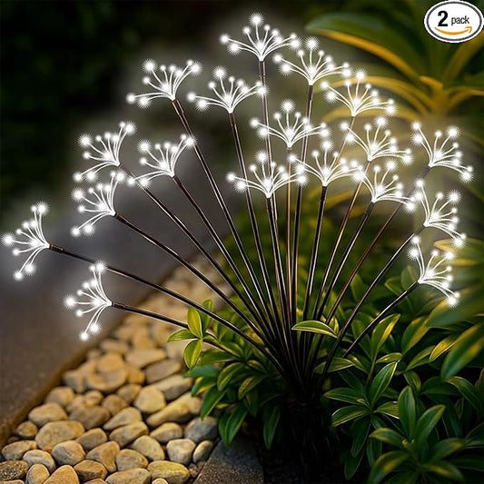 Solar Garden Lights 2 Pack Waterproof Solar Swaying Starburst Light Outdoor Lights for Yard Patio Walkway Pathway Party Wedding Christmas Decoration, White