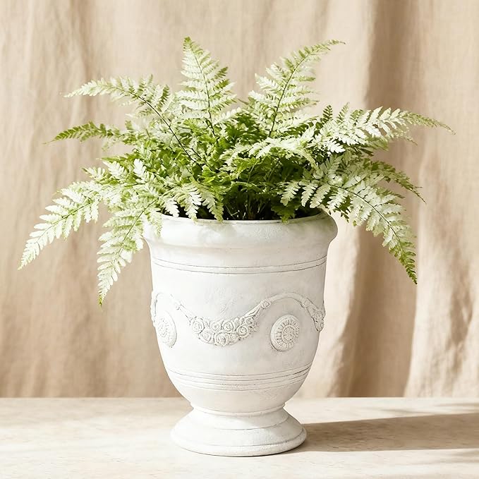 Planters for Indoor & Outdoor Plants, 16.5 Inch Large Magnesium Oxide Urn Planter with Drainage Hole, Decorative Unique Garden Plant Pots for Front Porch & Home Decor, Lightweight, White
