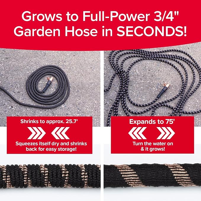 Pocket Hose 75 FT Copper Bullet Expandable Garden Hose w/10 Pattern Thumb Spray Nozzle AS SEEN ON TV 650psi 3/4 in Patented Lead-Free Ultra-Lightweight Solid Copper Anodized Aluminum - Image 2