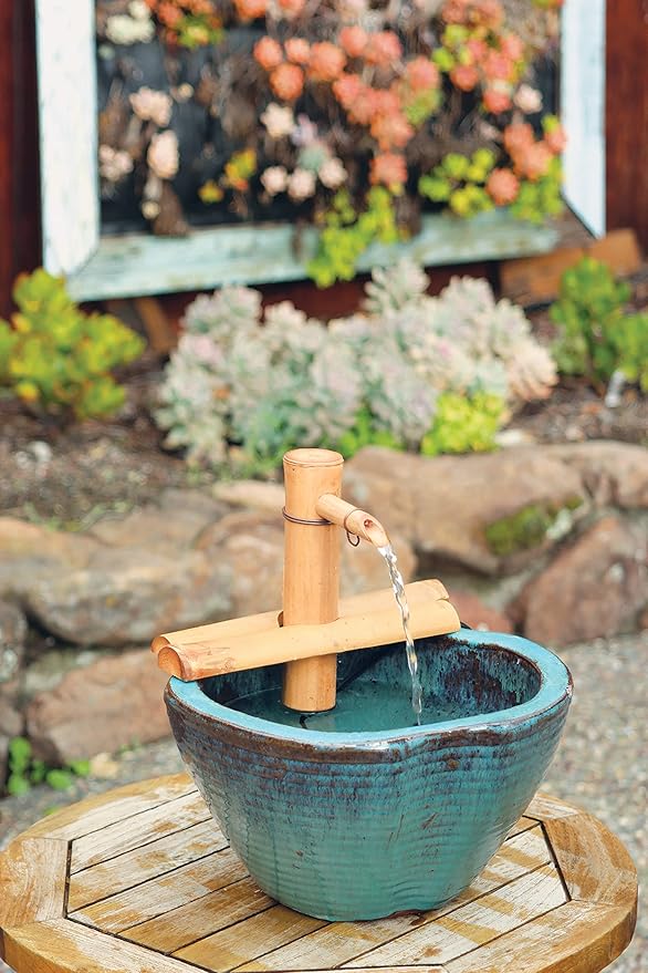 7” Bamboo Fountain Kit – Adjustable Half Round Spout with Quiet Pump for Indoor/Outdoor Bowl Fountains – Container Not Included | Small Natural Bamboo Water Feature for Zen Décor & Home Relaxation