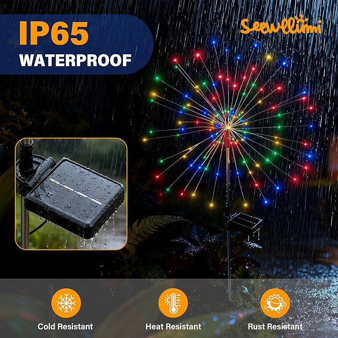 Solar Garden Lights Outdoor Decorative, 2pack 120 LED Firework Lights Waterproof???Solar Fairy Lights for Outside,Garden,Yard, Patio,Pathway,Flowerbed,Party(Multicolor)